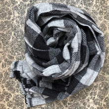 Load image into Gallery viewer, Scarf Check Charcoal Black Grey Wool