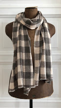 Load image into Gallery viewer, Scarf Check Brown Grey Camel Beige Wool