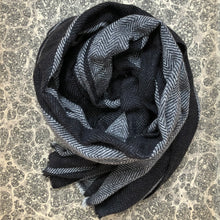 Load image into Gallery viewer, Scarf Wide Stripe Charcoal Black Wool