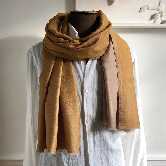 Scarf Two Tone Silky Wool Honey Yellow/Beige
