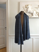 Load image into Gallery viewer, Shawl Travel Blanket Shimla Chunky Wool Check Grey Blue