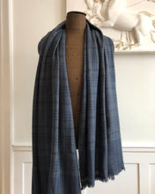 Load image into Gallery viewer, Shawl Travel Blanket Shimla Chunky Wool Check Grey Blue