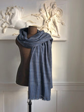 Load image into Gallery viewer, Shawl Travel Blanket Shimla Chunky Wool Check Grey Blue