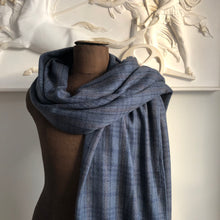 Load image into Gallery viewer, Shawl Travel Blanket Shimla Chunky Wool Check Grey Blue