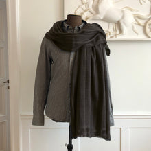 Load image into Gallery viewer, Shawl Travel Blanket Shimla Chunky Wool Stripe Dark Taupe Brown