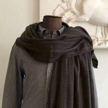 Load image into Gallery viewer, Shawl Travel Blanket Shimla Chunky Wool Stripe Dark Taupe Brown