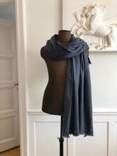 Load image into Gallery viewer, Shawl Travel Blanket Shimla Chunky Wool Stripe Grey Blue