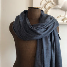 Load image into Gallery viewer, Shawl Travel Blanket Shimla Chunky Wool Stripe Grey Blue