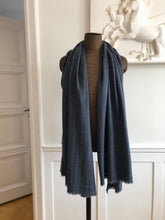 Load image into Gallery viewer, Shawl Travel Blanket Shimla Chunky Wool Stripe Grey Blue