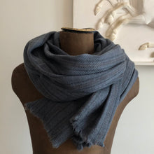 Load image into Gallery viewer, Shawl Travel Blanket Shimla Chunky Wool Stripe Grey Blue