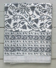 Load image into Gallery viewer, Tablecloth Block Print - Bell Flower Grey 145x220 cm