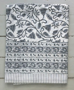 Tablecloth Block Print - Bell Flower Grey 145x220 cm