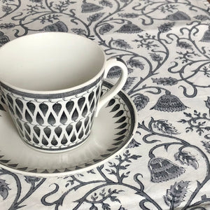 Tablecloth Block Print - Bell Flower Grey 145x220 cm