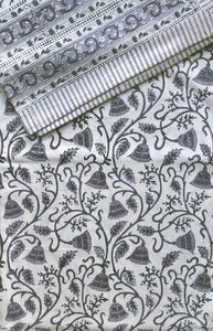 Tablecloth Block Print - Bell Flower Grey 145x220 cm