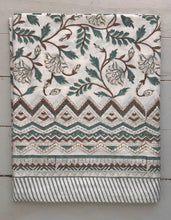 Load image into Gallery viewer, Tablecloth Block Print - Vineyard Green Brown 145x220 cm