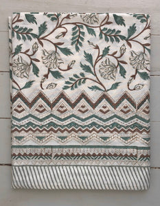 Tablecloth Block Print - Vineyard Green Brown 145x220 cm