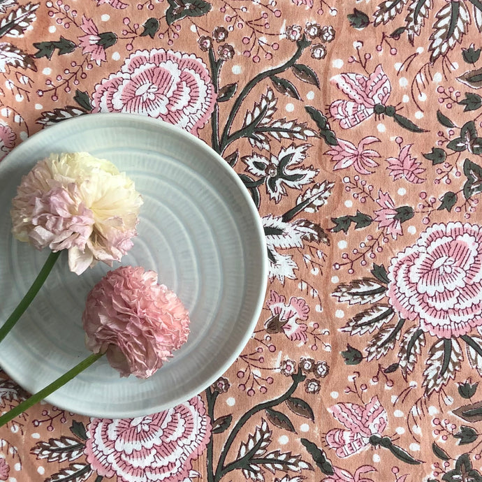 Tablecloth Block Print - Apricot Rose 145x220 cm