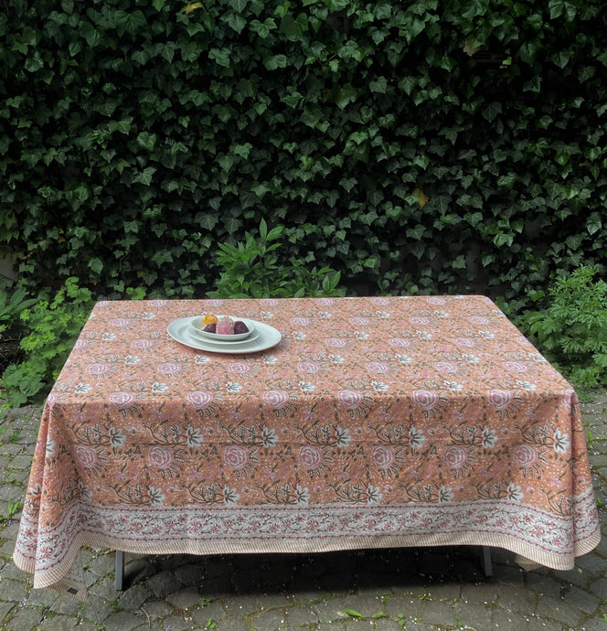 Tablecloth Block Print - Apricot Rose 215x270 cm