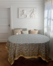 Load image into Gallery viewer, Tablecloth Block Print - Hawa Golden Dove Grey 170x270 cm
