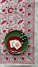 Load image into Gallery viewer, Tablecloth Block Print - Clavel Red Green 170x350 cm