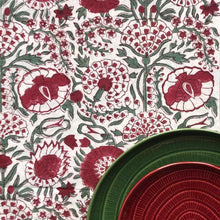Load image into Gallery viewer, Tablecloth Block Print - Clavel Red Green 220 cm dia round - back end of Oct