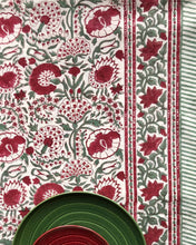 Load image into Gallery viewer, Tablecloth Block Print - Clavel Red Green 170x350 cm