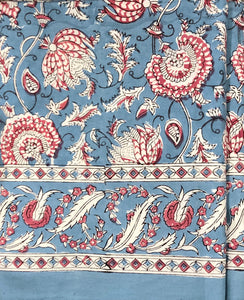 Tablecloth Block Print - Riviera Blue & Pale Red 145x220 cm