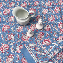 Load image into Gallery viewer, Tablecloth Block Print - Riviera Blue &amp; Pale Red 145x220 cm