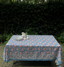Load image into Gallery viewer, Tablecloth Block Print - Riviera Blue &amp; Pale Red 145x220 cm