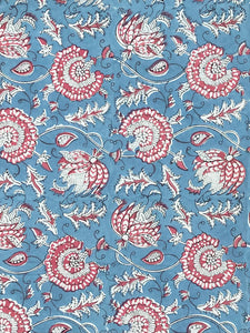 Tablecloth Block Print - Riviera Blue & Pale Red 145x220 cm