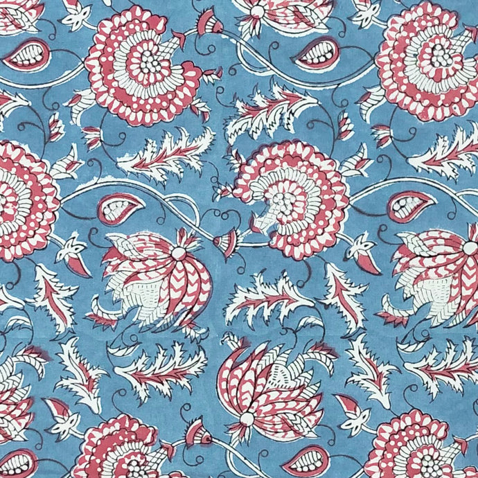 Tablecloth Block Print - Riviera Blue & Pale Red 145x220 cm