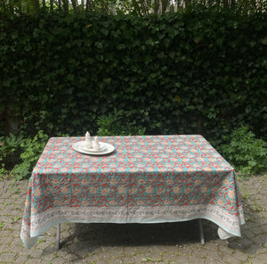 Tablecloth Block Print - Lily Turquoise & Red 145x220 cm