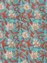 Load image into Gallery viewer, Tablecloth Block Print - Lily Turquoise &amp; Red 145x220 cm