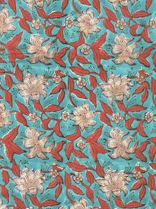 Tablecloth Block Print - Lily Turquoise & Red 145x220 cm