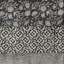 Load image into Gallery viewer, Throw Mysore Blockprint Flower Chunky Cotton Charcoal Black Geometric Border