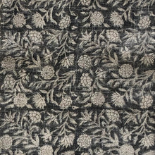 Load image into Gallery viewer, Throw Mysore Blockprint Flower Chunky Cotton Charcoal Black Geometric Border