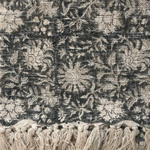 Load image into Gallery viewer, Throw Mysore Blockprint Flower Chunky Cotton Charcoal Black