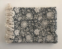 Load image into Gallery viewer, Throw Mysore Blockprint Flower Chunky Cotton Charcoal Black