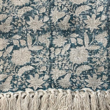 Load image into Gallery viewer, Throw Mysore Blockprint Flower Chunky Cotton Blue