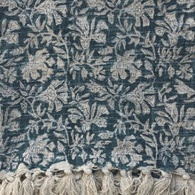 Load image into Gallery viewer, Throw Mysore Blockprint Flowers Chunky Cotton Blue