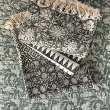 Load image into Gallery viewer, Throw Mysore Blockprint Flower Chunky Cotton Charcoal Black Geometric Border