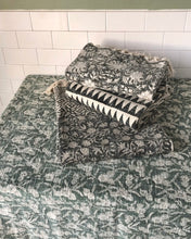 Load image into Gallery viewer, Throw Mysore Blockprint Flower Chunky Cotton Charcoal Black Geometric Border