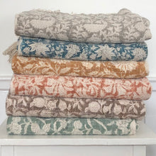 Load image into Gallery viewer, Throw Mysore Blockprint Flower Chunky Cotton Blue