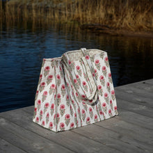 Load image into Gallery viewer, Tote &amp; Beach Bag Quilted Cotton Block-Print Poppy Pink Green