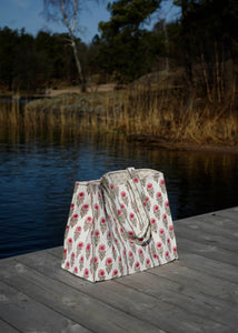 Tote & Beach Bag Quilted Cotton Block-Print Poppy Pink Green
