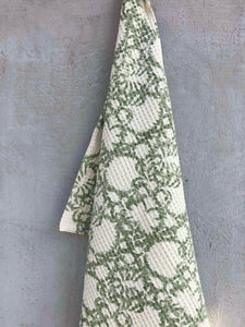 Hand Towel Waffle Block Print Sage Green 50x70 cm