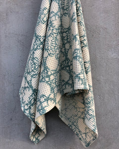 Hand Towel Waffle Block Print Aqua Blue 50x70 cm