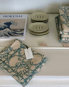 Hand Towel Waffle Block Print Aqua Blue 50x70 cm
