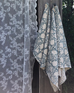 Hand Towel Waffle Block Print Aqua Blue 50x70 cm