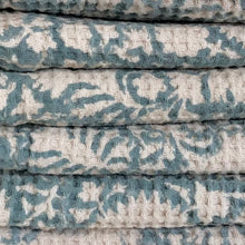 Load image into Gallery viewer, Hand Towel Waffle Block Print Aqua Blue 50x70 cm